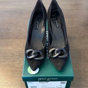 Paul Green Black Suede 3" Heels with Chain Detail